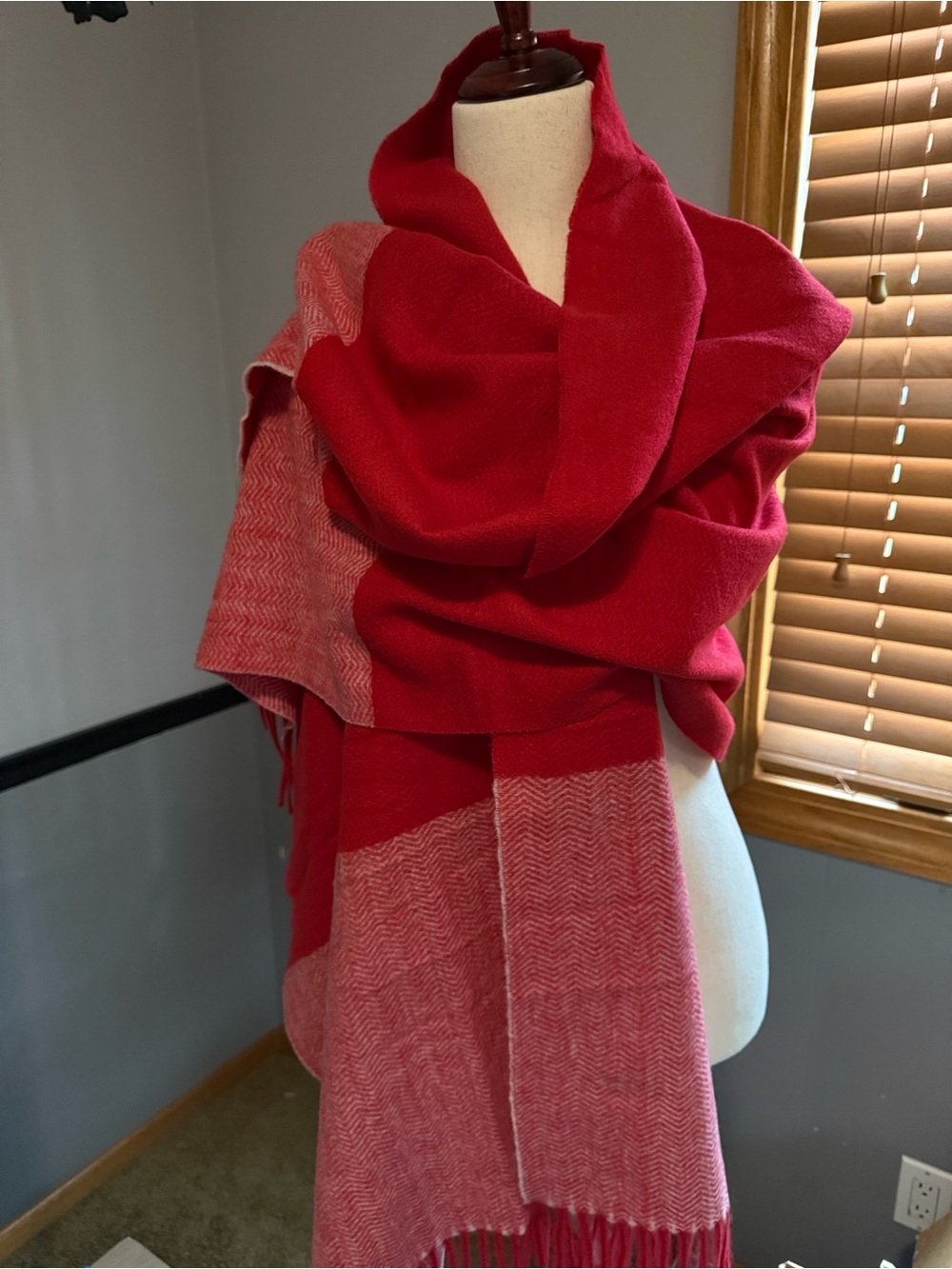Cozy Two-Tone Red Cashmere Scarf Wrap